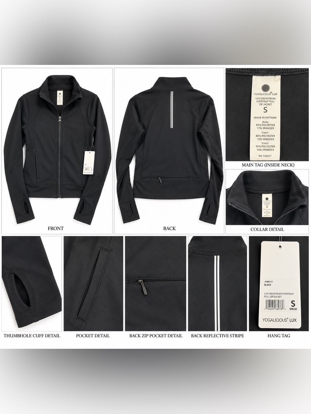 Yogalicious Black Women's Utility Full-Zip Jacket with Thumbholes